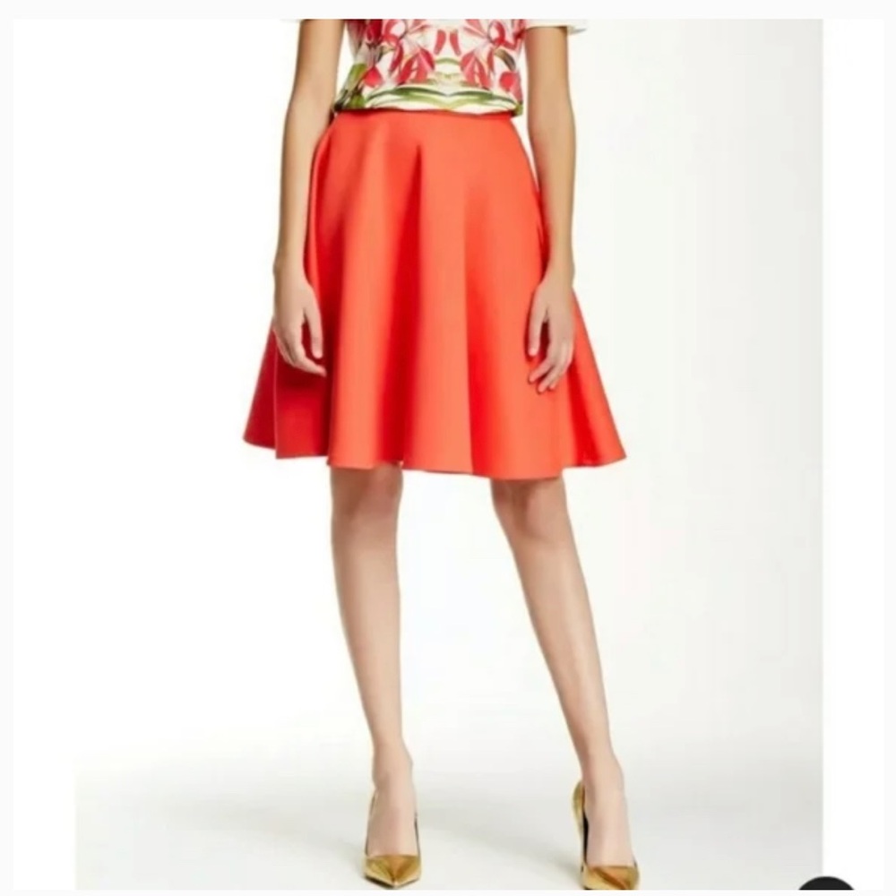 TED BAKER orange pleated skater knee length‎ skirt